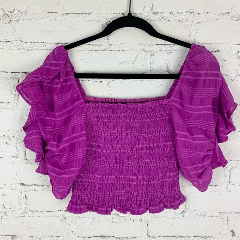 Do + Be Orchid Purple Smocked Crop Ruffle Striped Top Small